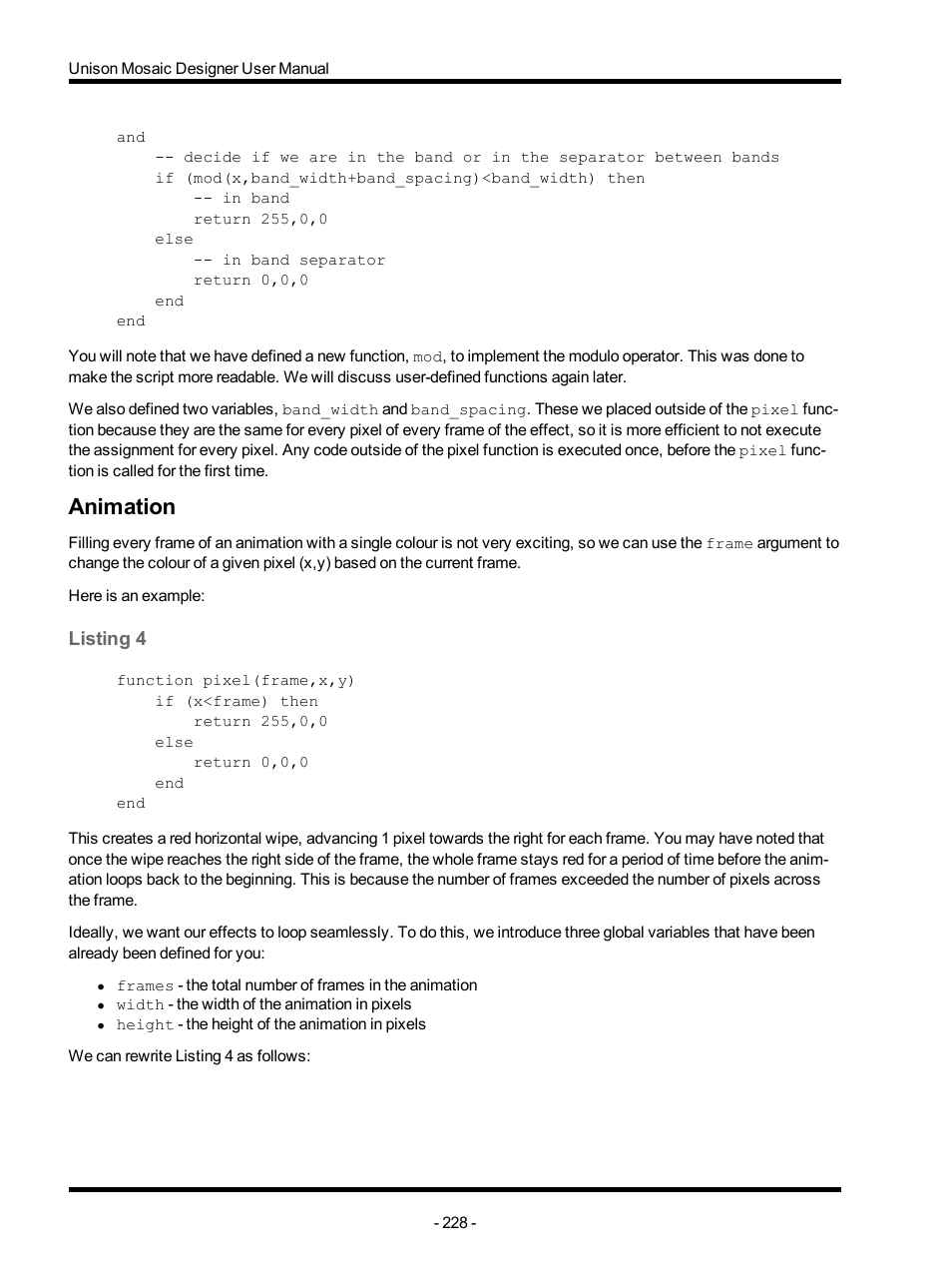 Animation, Listing 4 | ETC Unison Mosaic Designer v1.11.0 User Manual | Page 228 / 252