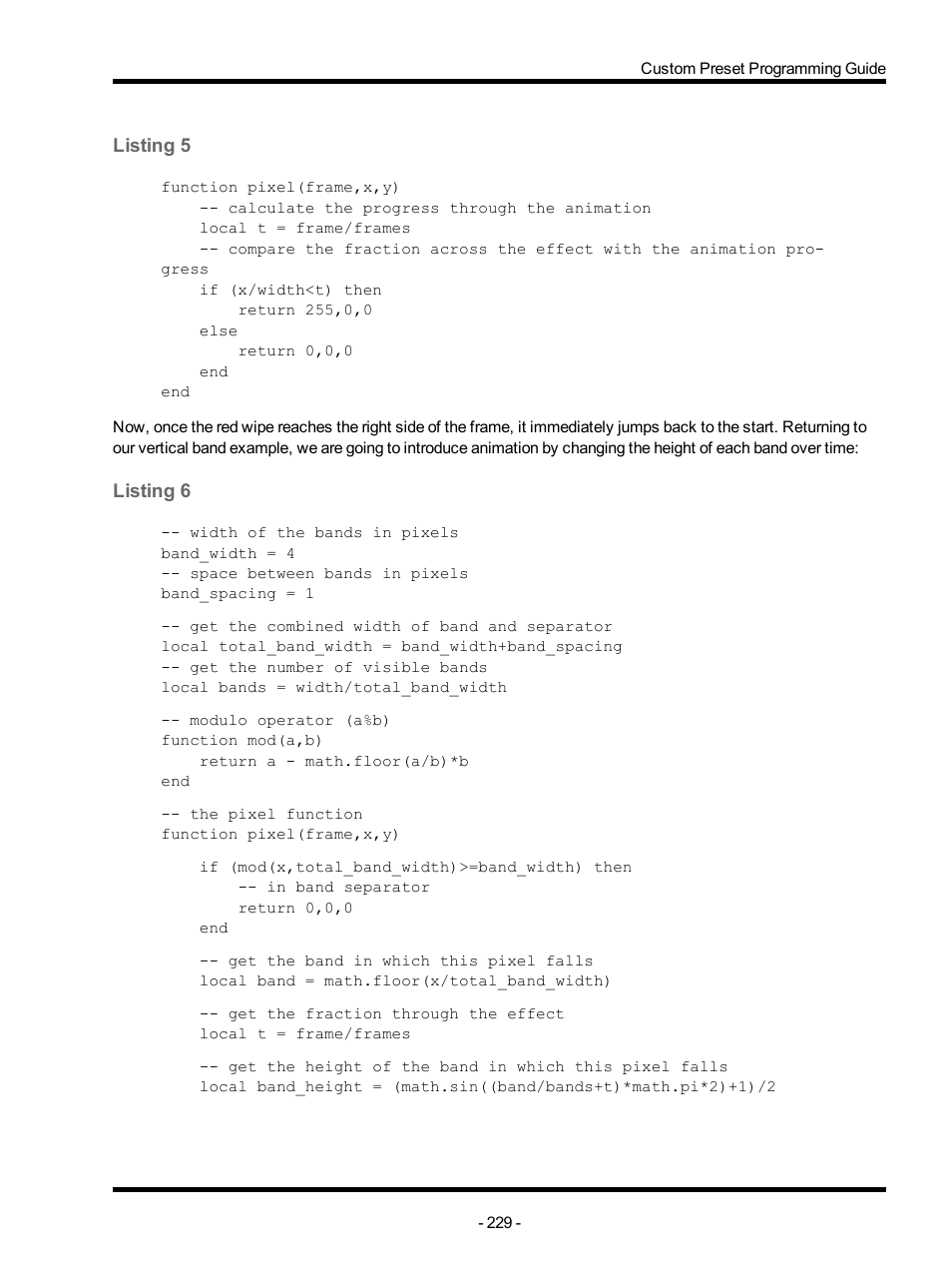 Listing 5, Listing 6 | ETC Unison Mosaic Designer v1.11.0 User Manual | Page 229 / 252