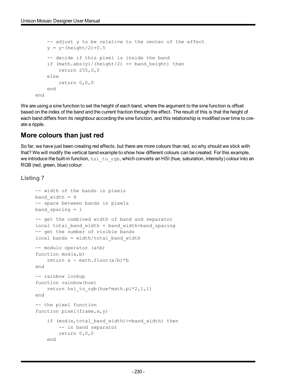 More colours than just red, Listing 7 | ETC Unison Mosaic Designer v1.11.0 User Manual | Page 230 / 252
