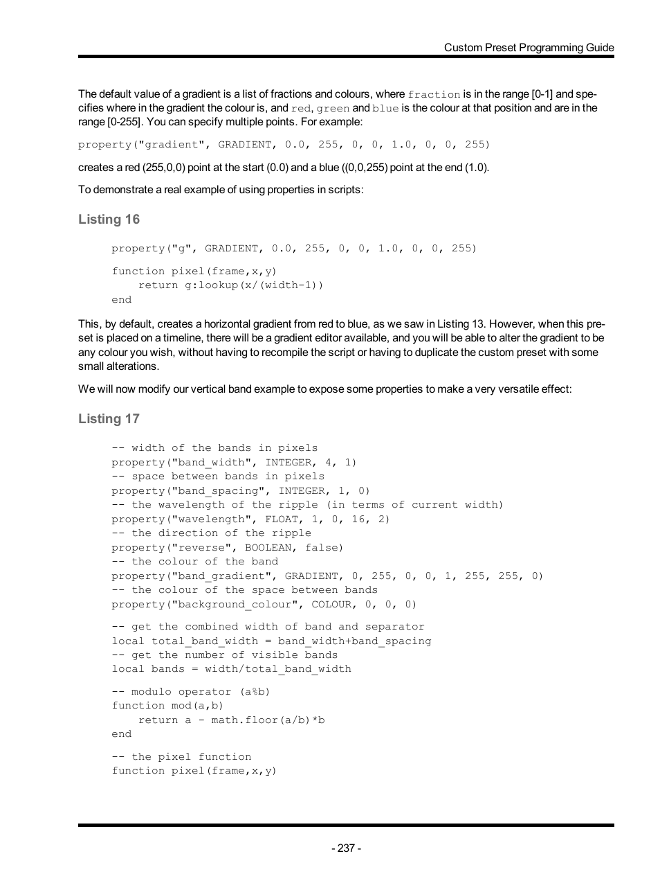 Listing 16, Listing 17 | ETC Unison Mosaic Designer v1.11.0 User Manual | Page 237 / 252