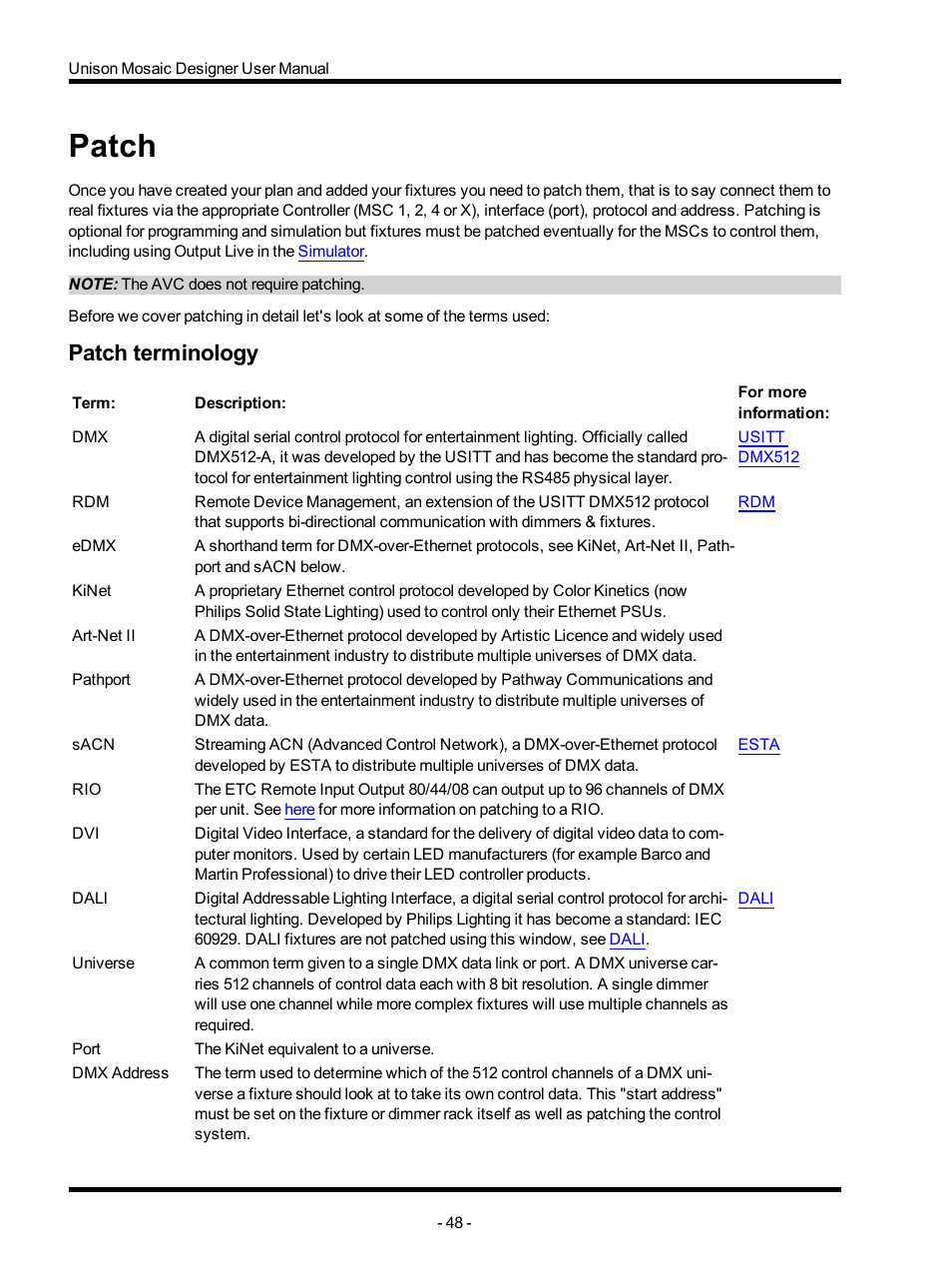 Patch, Patch terminology | ETC Unison Mosaic Designer v1.11.0 User Manual | Page 48 / 252