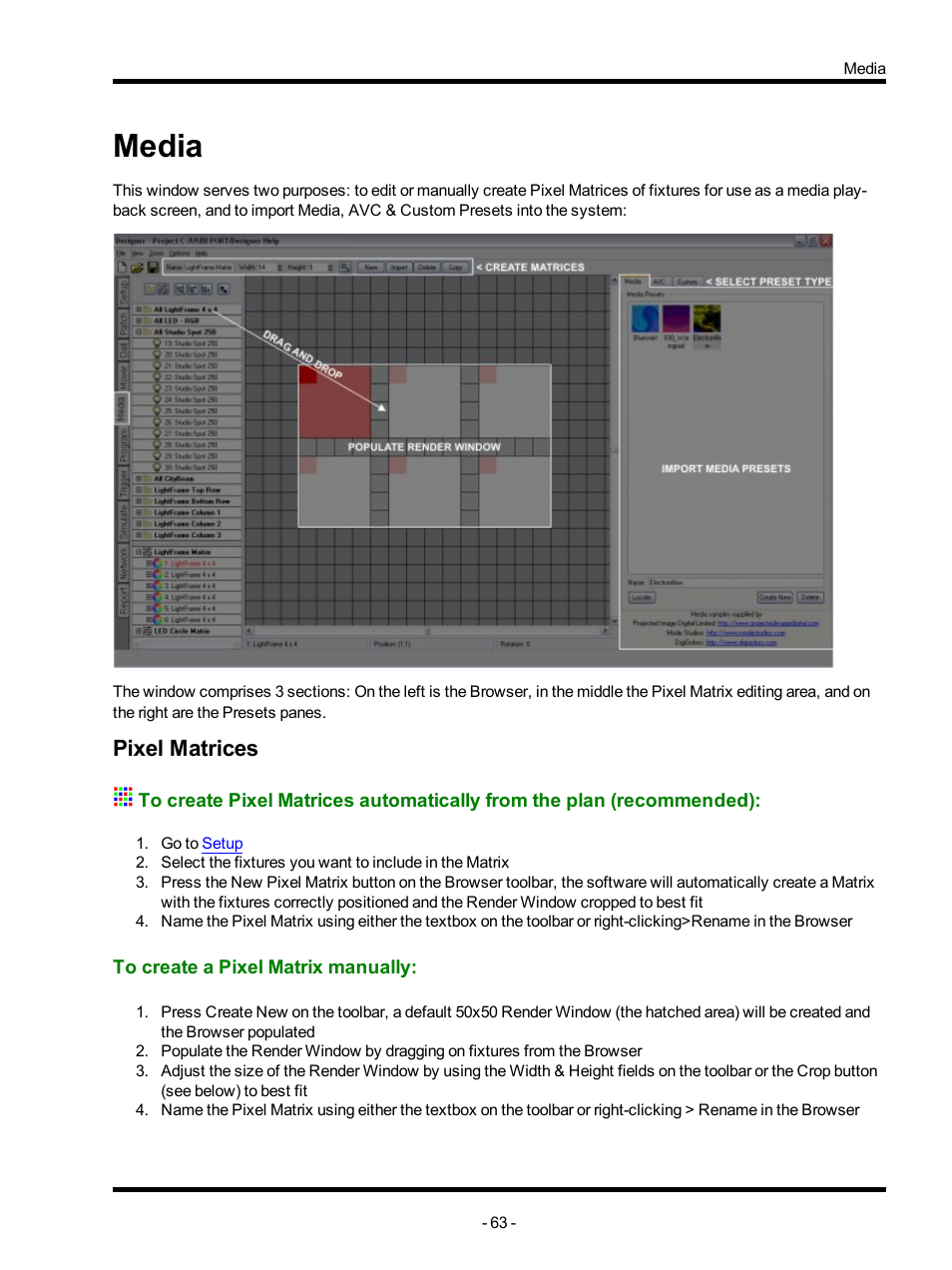 Media, Pixel matrices, To create a pixel matrix manually | ETC Unison Mosaic Designer v1.11.0 User Manual | Page 63 / 252