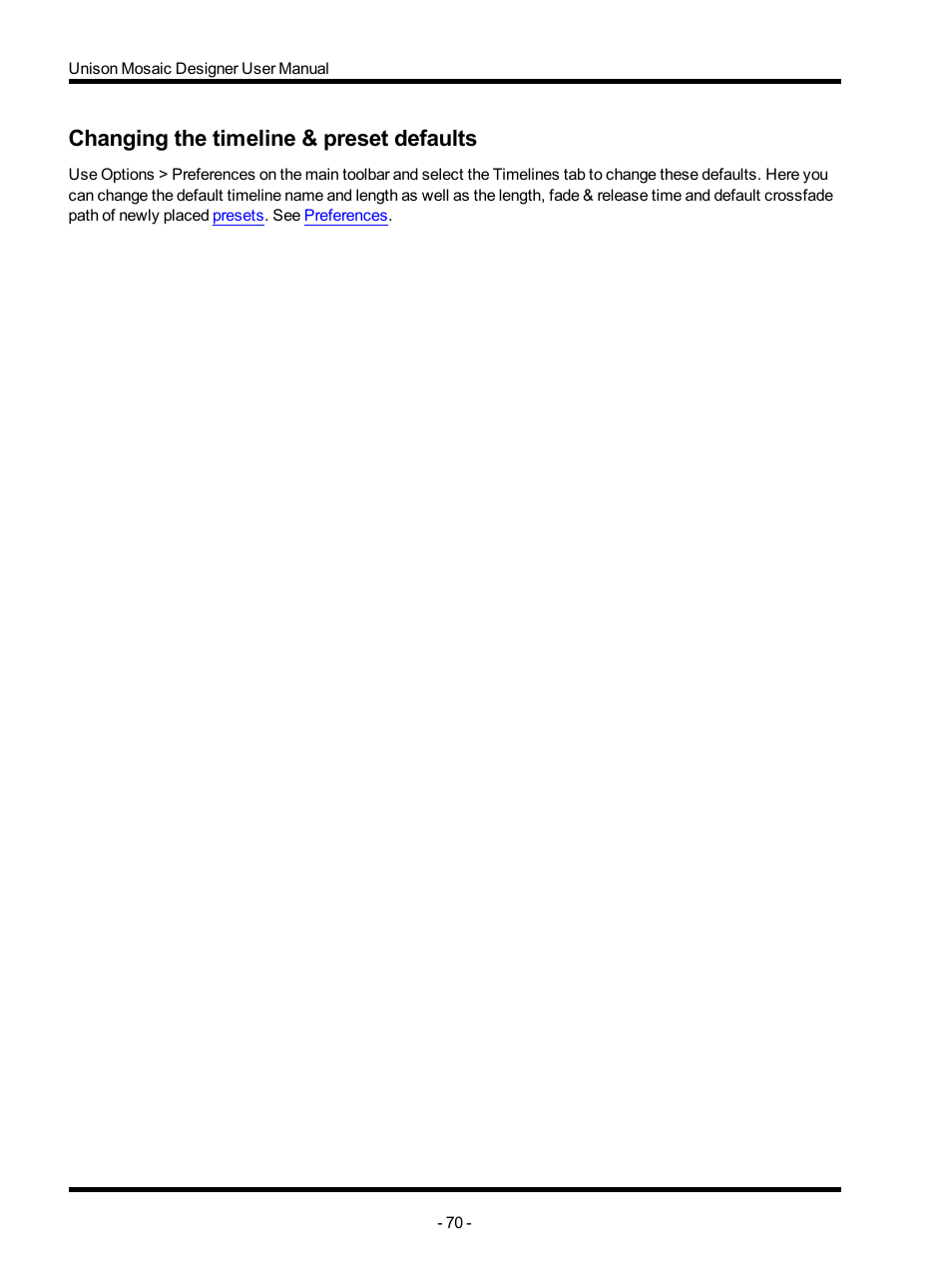 Changing the timeline & preset defaults | ETC Unison Mosaic Designer v1.11.0 User Manual | Page 70 / 252