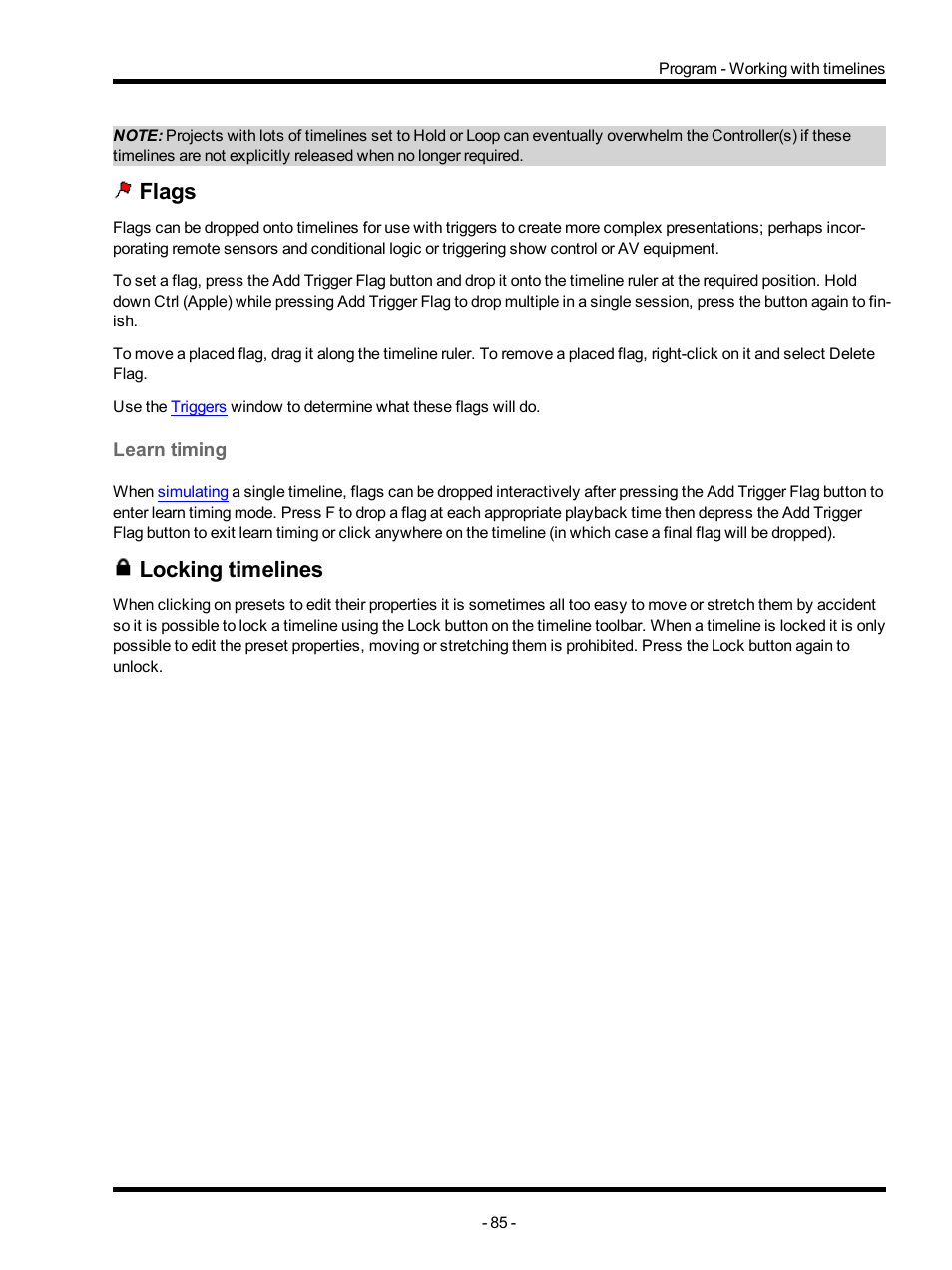 Flags, Learn timing, Locking timelines | ETC Unison Mosaic Designer v1.11.0 User Manual | Page 85 / 252