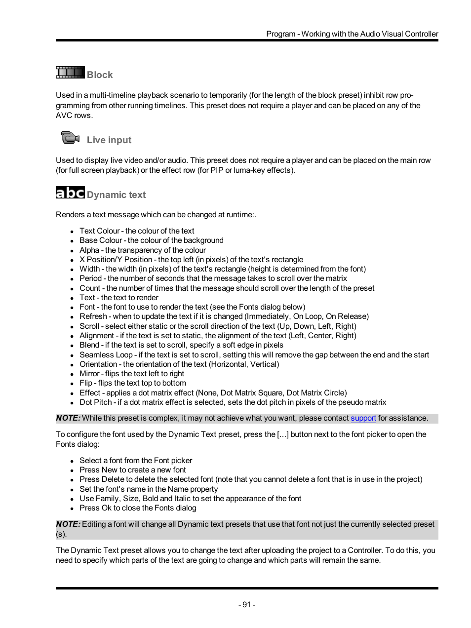 Block, Live input, Dynamic text | ETC Unison Mosaic Designer v1.11.0 User Manual | Page 91 / 252