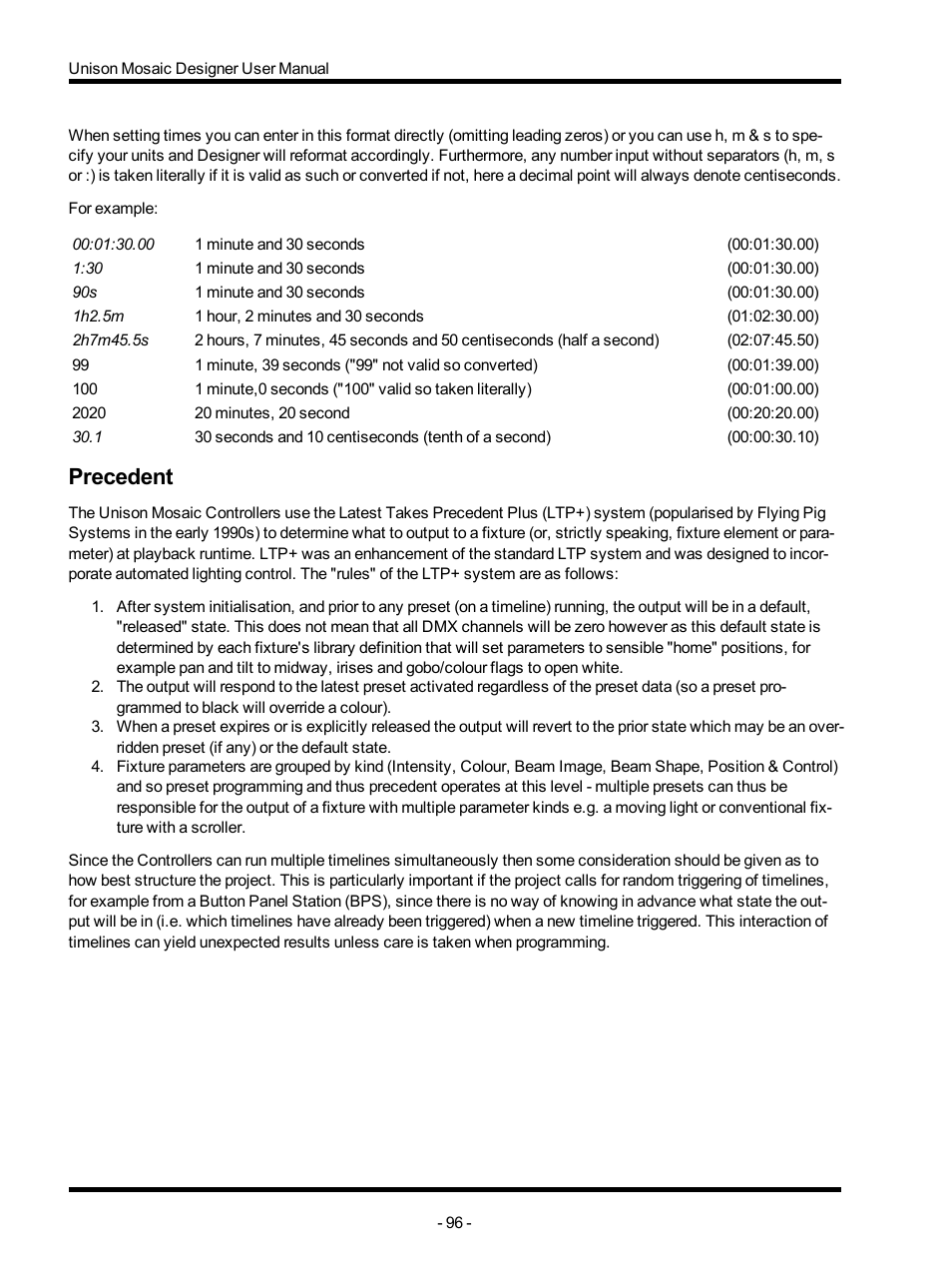 Precedent, Latest takes precedent, Latest | Takes precedent plus (ltp+) | ETC Unison Mosaic Designer v1.11.0 User Manual | Page 96 / 252