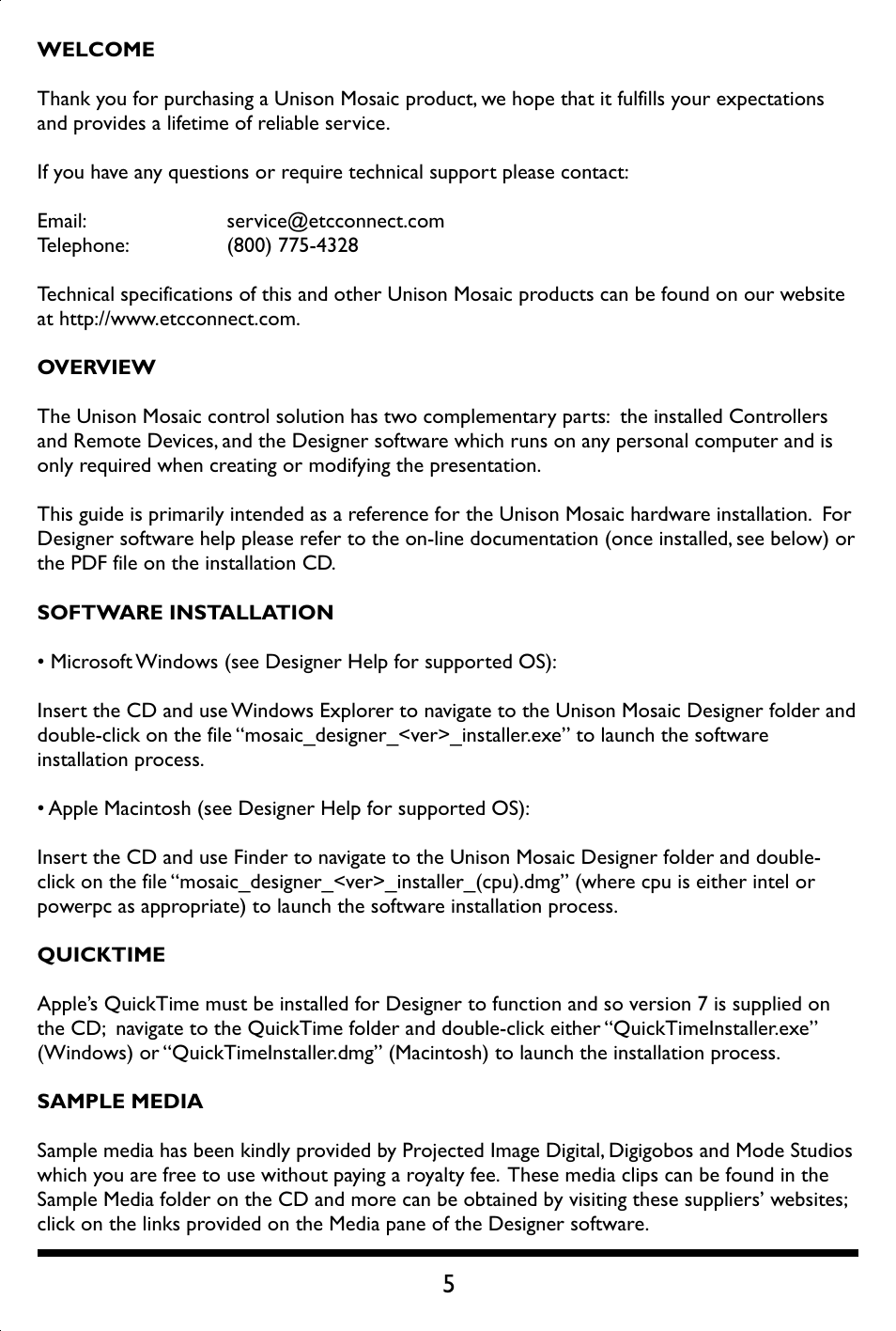 Welcome | ETC Unison Mosaic Show Control User Manual | Page 5 / 48