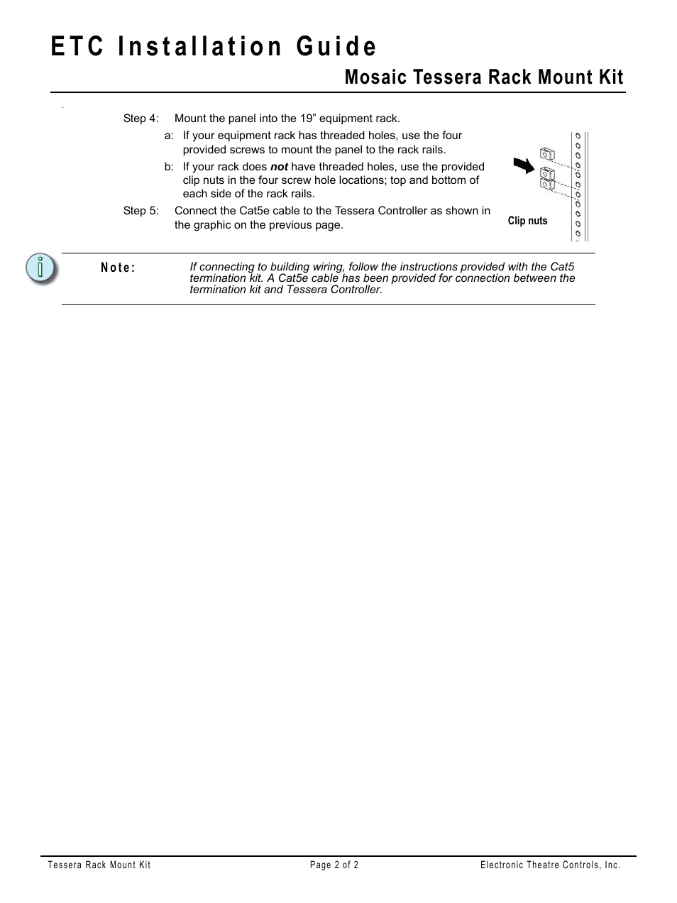 Mosaic tessera rack mount kit | ETC Unison Mosaic Tessera Rack Mount User Manual | Page 2 / 2
