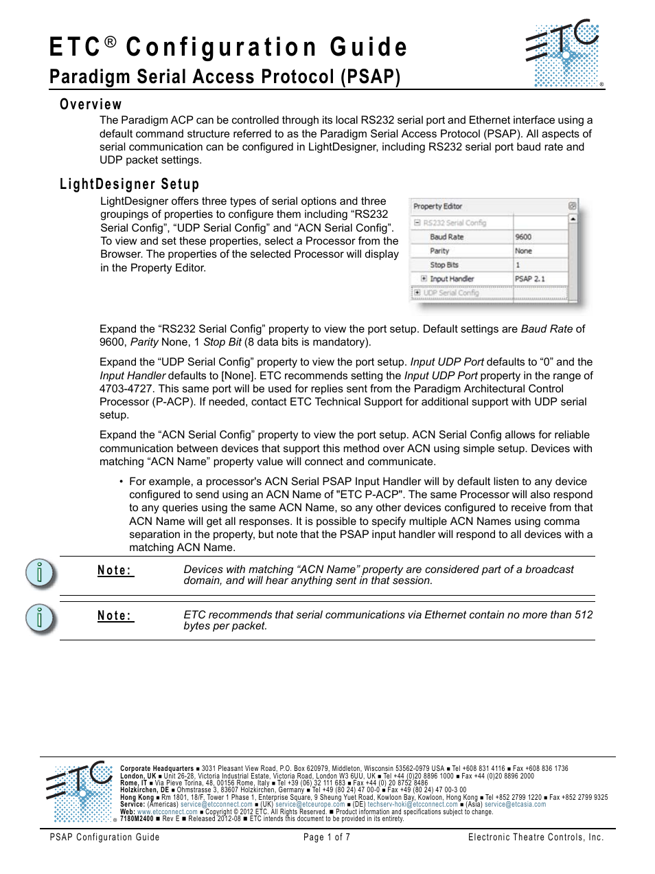 ETC Unison Paradigm Serial Access Protocol (PSAP) User Manual | 7 pages