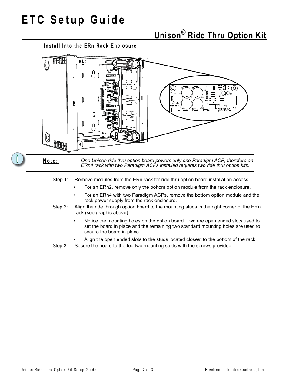 Install into the ern rack enclosure, Unison, Ride thru option kit | ETC Unison Ridethru Option Kit User Manual | Page 2 / 3