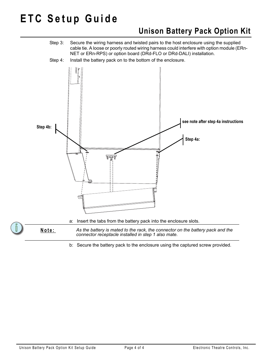 Unison battery pack option kit | ETC Unison BatteryPack Option Kit User Manual | Page 4 / 4