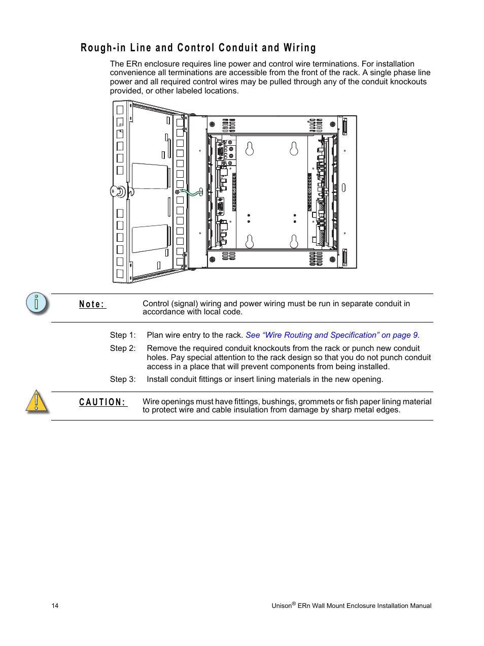 Rough-in line and control conduit and wiring, N o t e | ETC Unison ERn Wall-mount Control Enclosure User Manual | Page 18 / 44