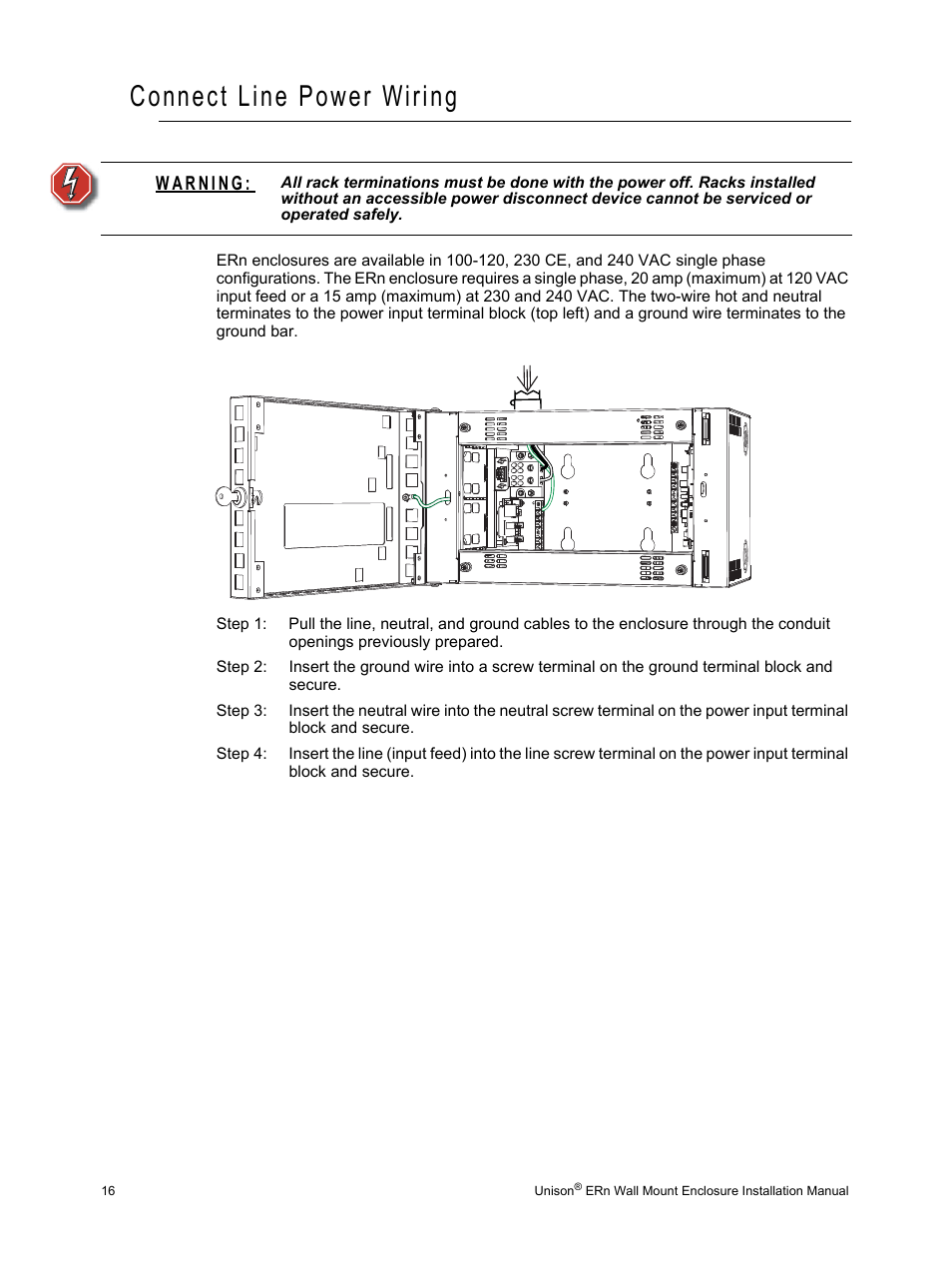Connect line power wiring | ETC Unison ERn Wall-mount Control Enclosure User Manual | Page 20 / 44