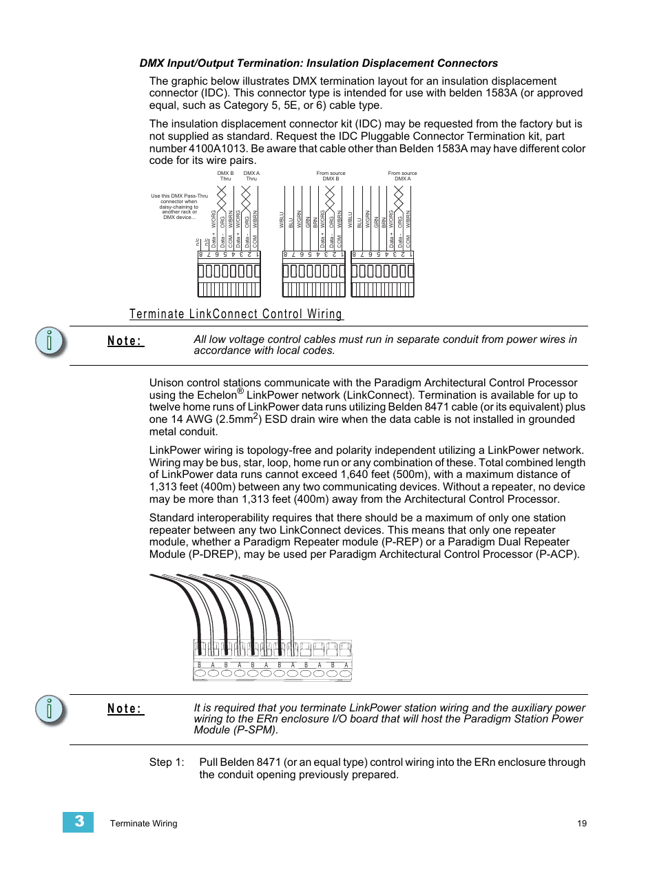 Terminate linkconnect control wiring, N o t e | ETC Unison ERn Wall-mount Control Enclosure User Manual | Page 23 / 44