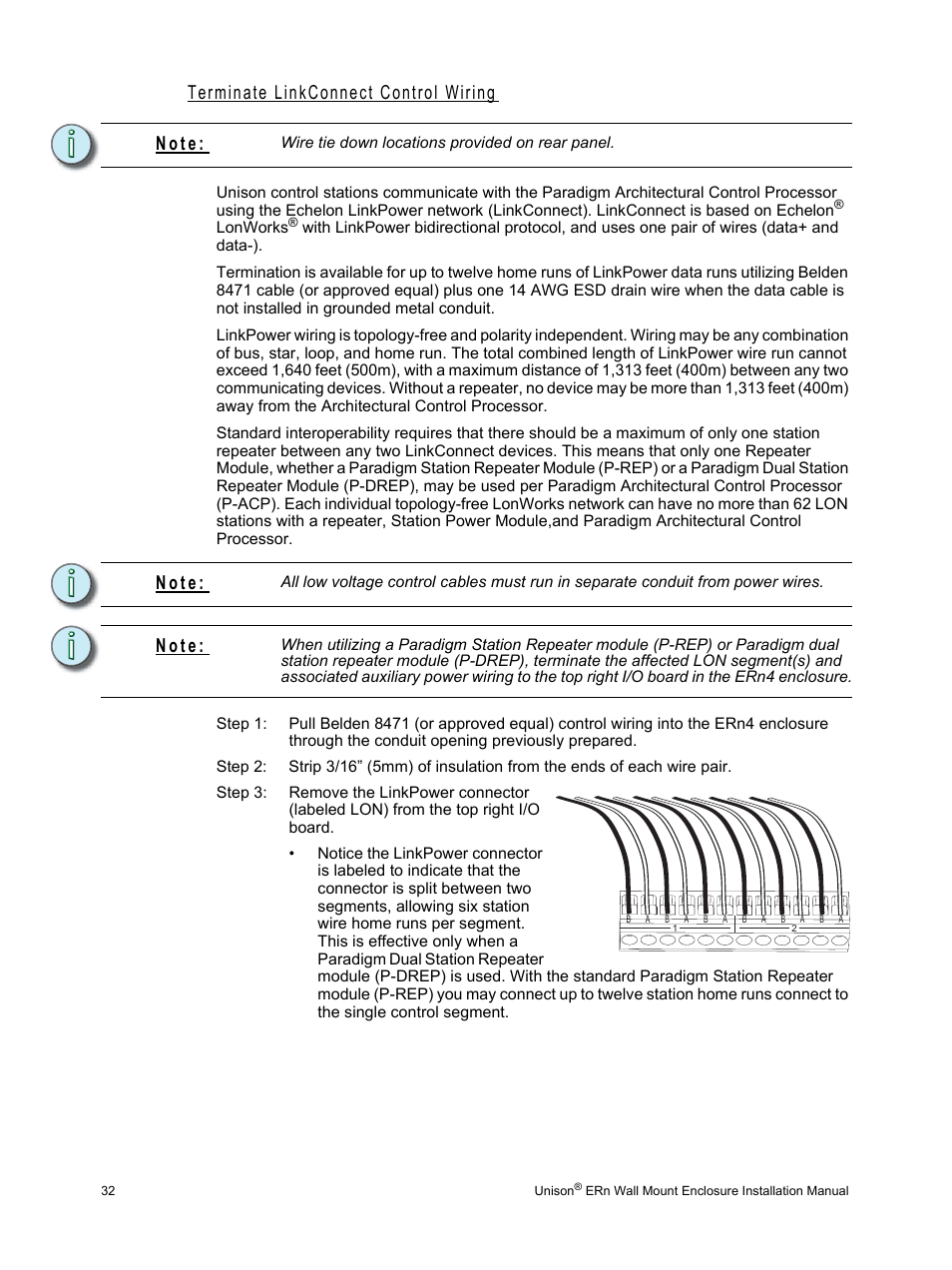 Terminate linkconnect control wiring, N o t e | ETC Unison ERn Wall-mount Control Enclosure User Manual | Page 36 / 44
