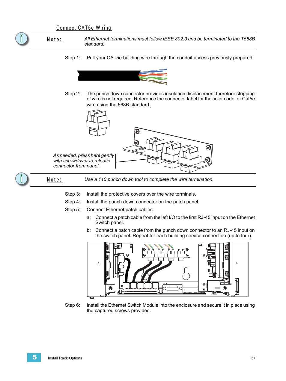 Connect cat5e wiring, N o t e | ETC Unison ERn Wall-mount Control Enclosure User Manual | Page 41 / 44