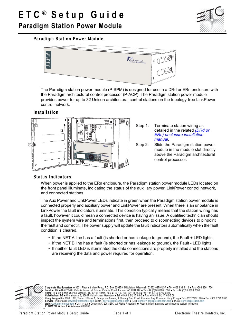 ETC Unison Paradigm Station Power Module (SPM) User Manual | 1 page