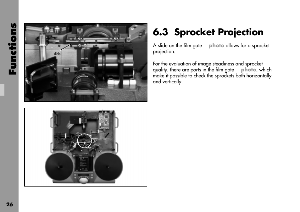 3 sprocket projection, Evaluation, Sprocket | Quality, Sprocket projection, Loop forming position a/b, Functions | ARRI LOCPRO 35 User Manual | Page 26 / 82