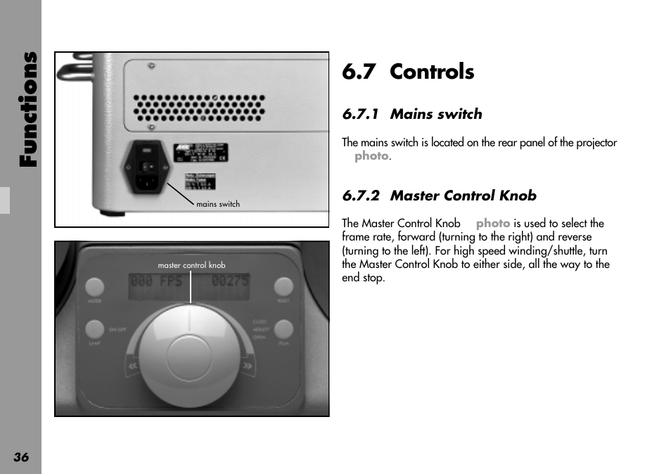7 controls, Functions | ARRI LOCPRO 35 User Manual | Page 36 / 82
