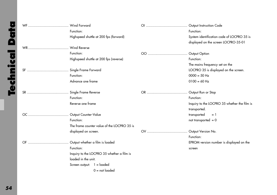 Trouble-shooting table, Technical data | ARRI LOCPRO 35 User Manual | Page 54 / 82