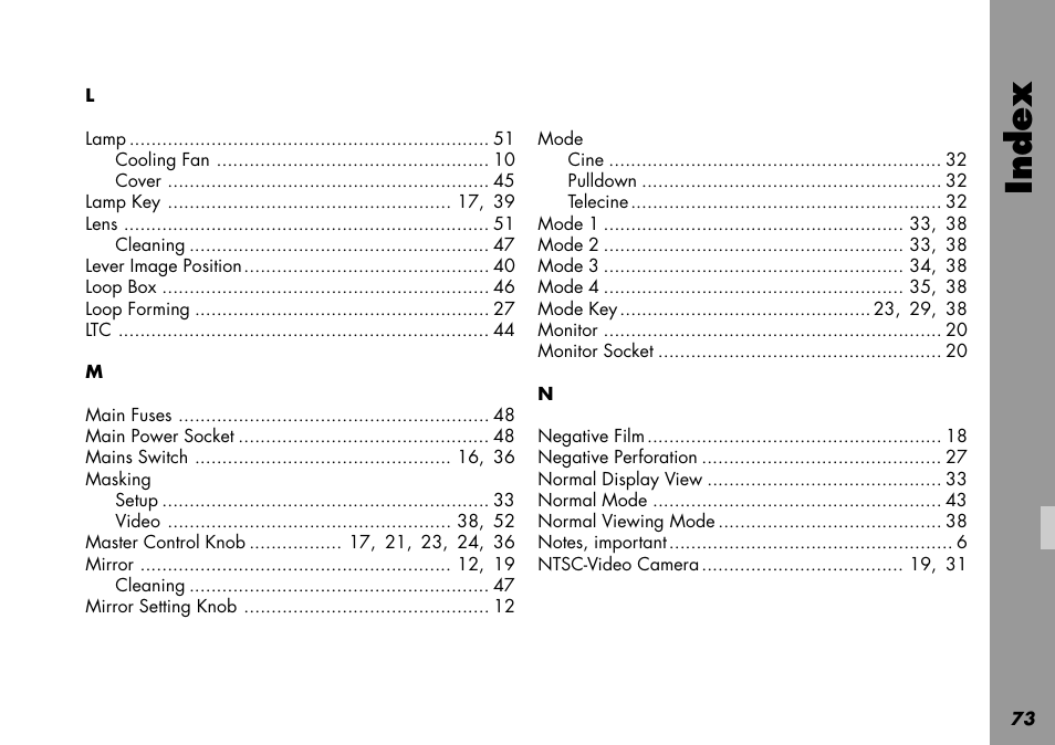 Masking, Mode, Index | ARRI LOCPRO 35 User Manual | Page 73 / 82