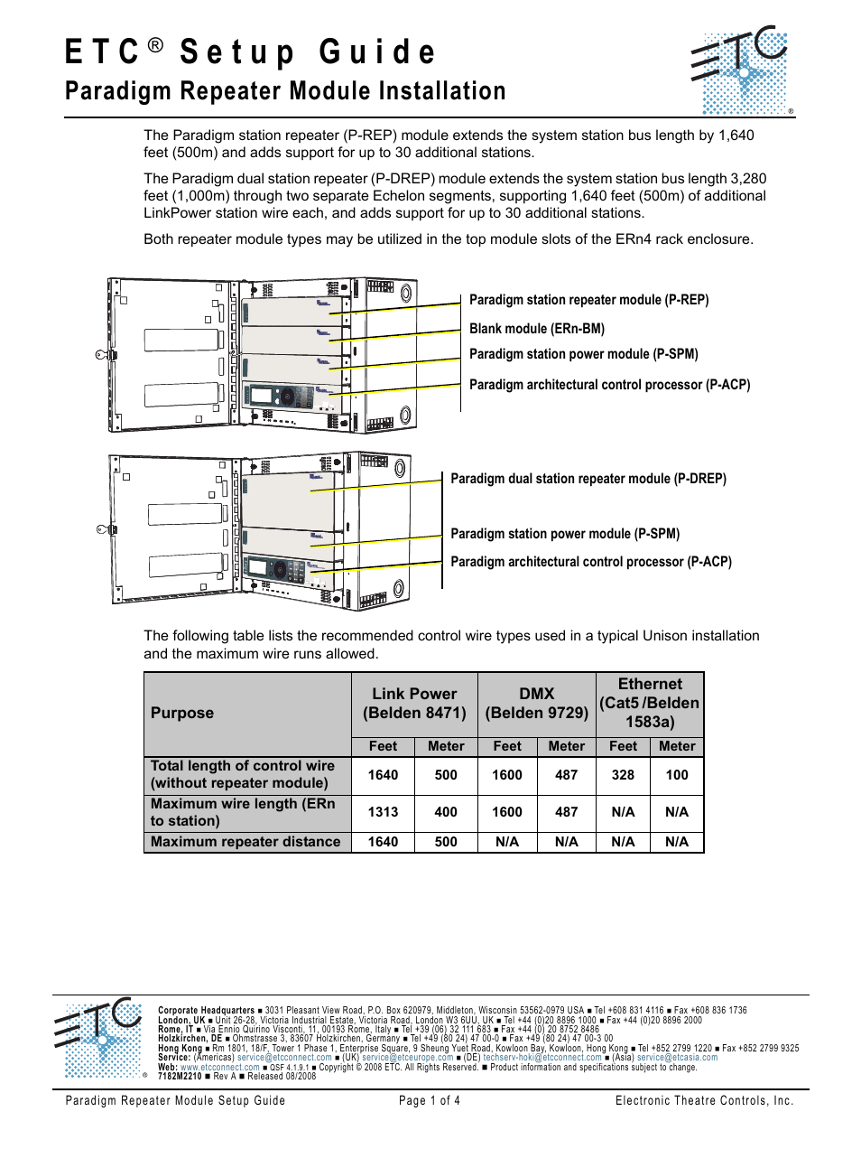 ETC Unison Paradigm Repeater Module User Manual | 4 pages