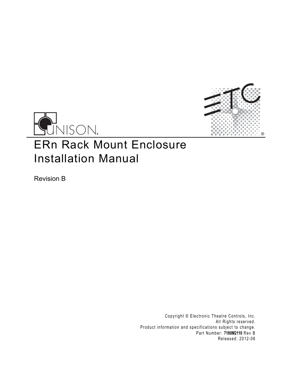 ETC Unison ERn Rack-mount Control Enclosure User Manual | 36 pages