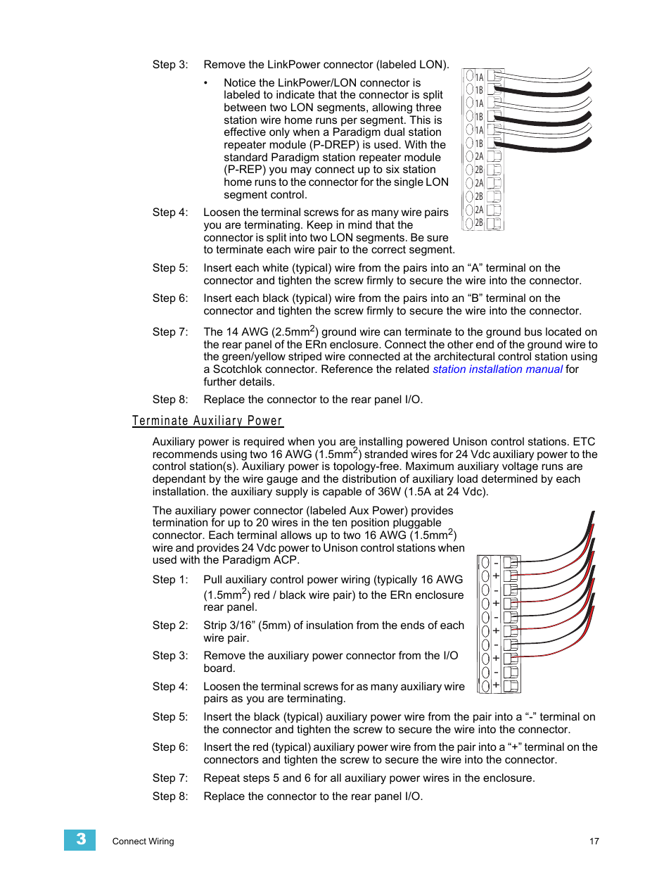 Terminate auxiliary power | ETC Unison ERn Rack-mount Control Enclosure User Manual | Page 21 / 36