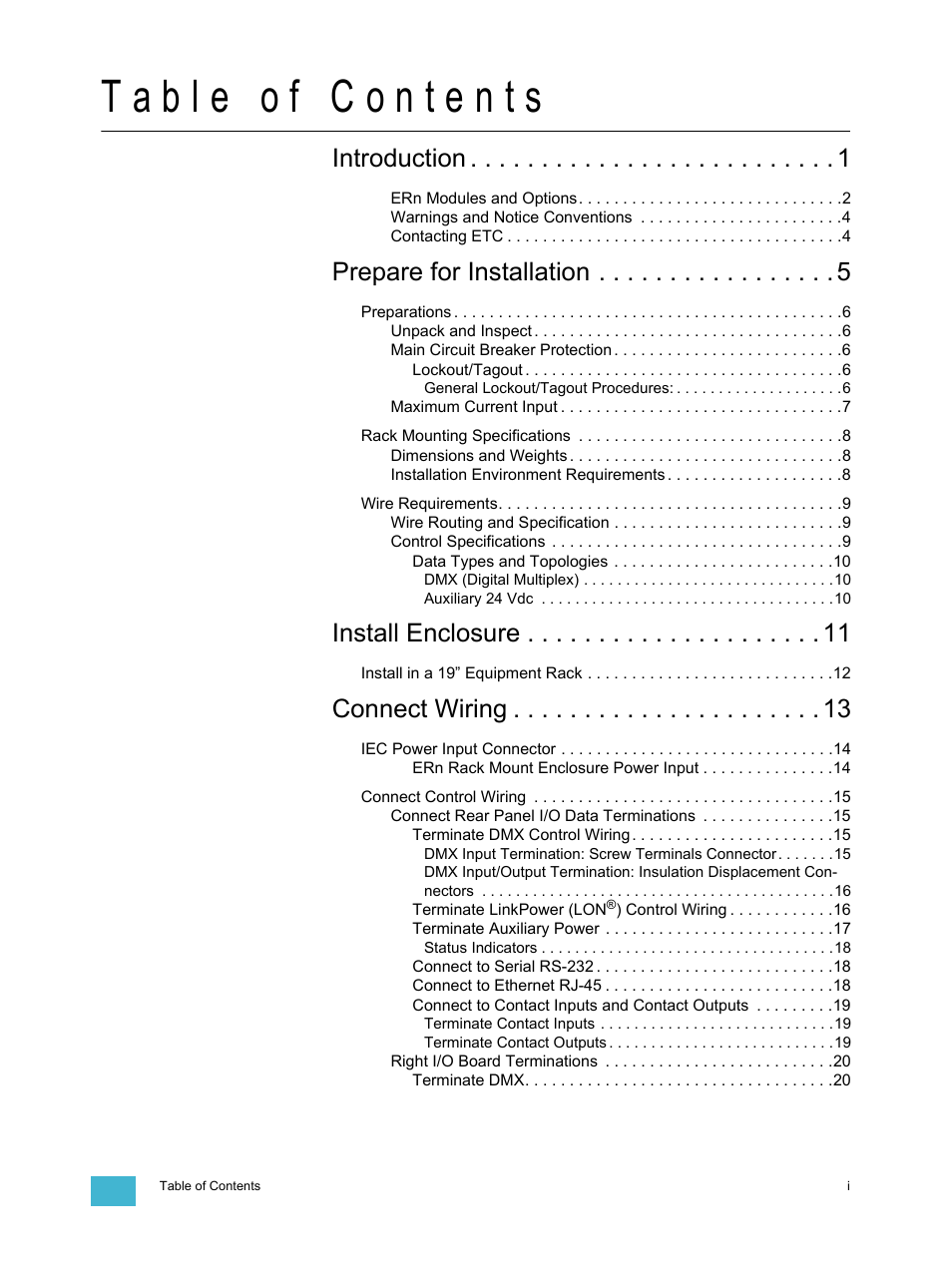 Introduction, Prepare for installation, Install enclosure | Connect wiring | ETC Unison ERn Rack-mount Control Enclosure User Manual | Page 3 / 36