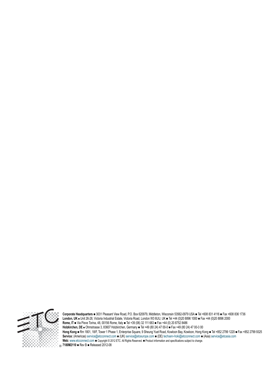 ETC Unison ERn Rack-mount Control Enclosure User Manual | Page 36 / 36