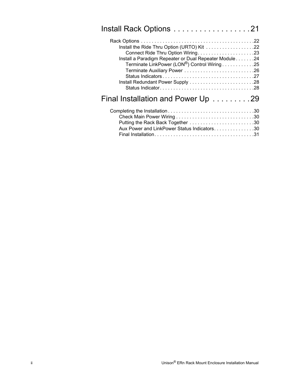 Install rack options, Final installation and power up | ETC Unison ERn Rack-mount Control Enclosure User Manual | Page 4 / 36