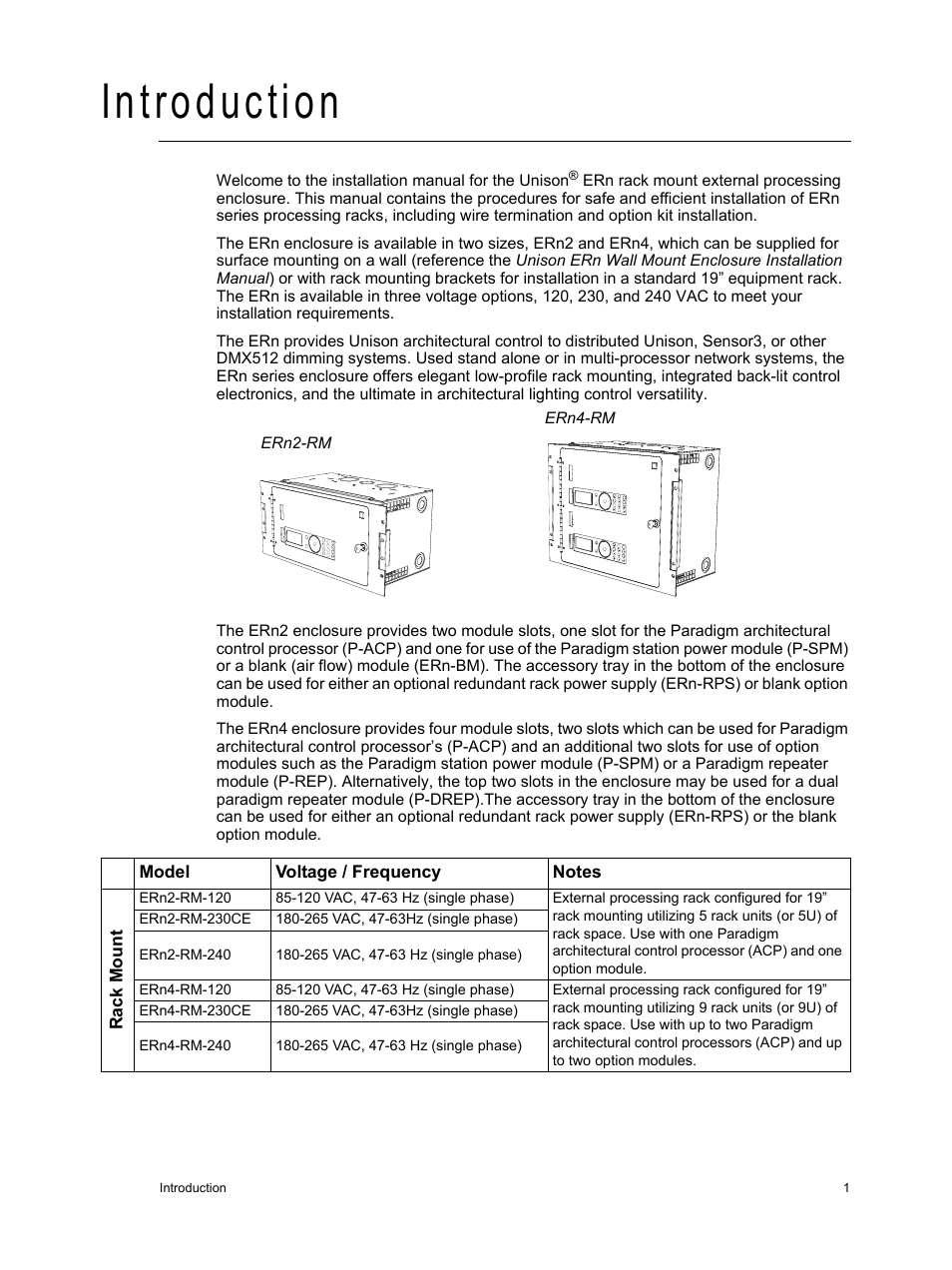 Introduction | ETC Unison ERn Rack-mount Control Enclosure User Manual | Page 5 / 36