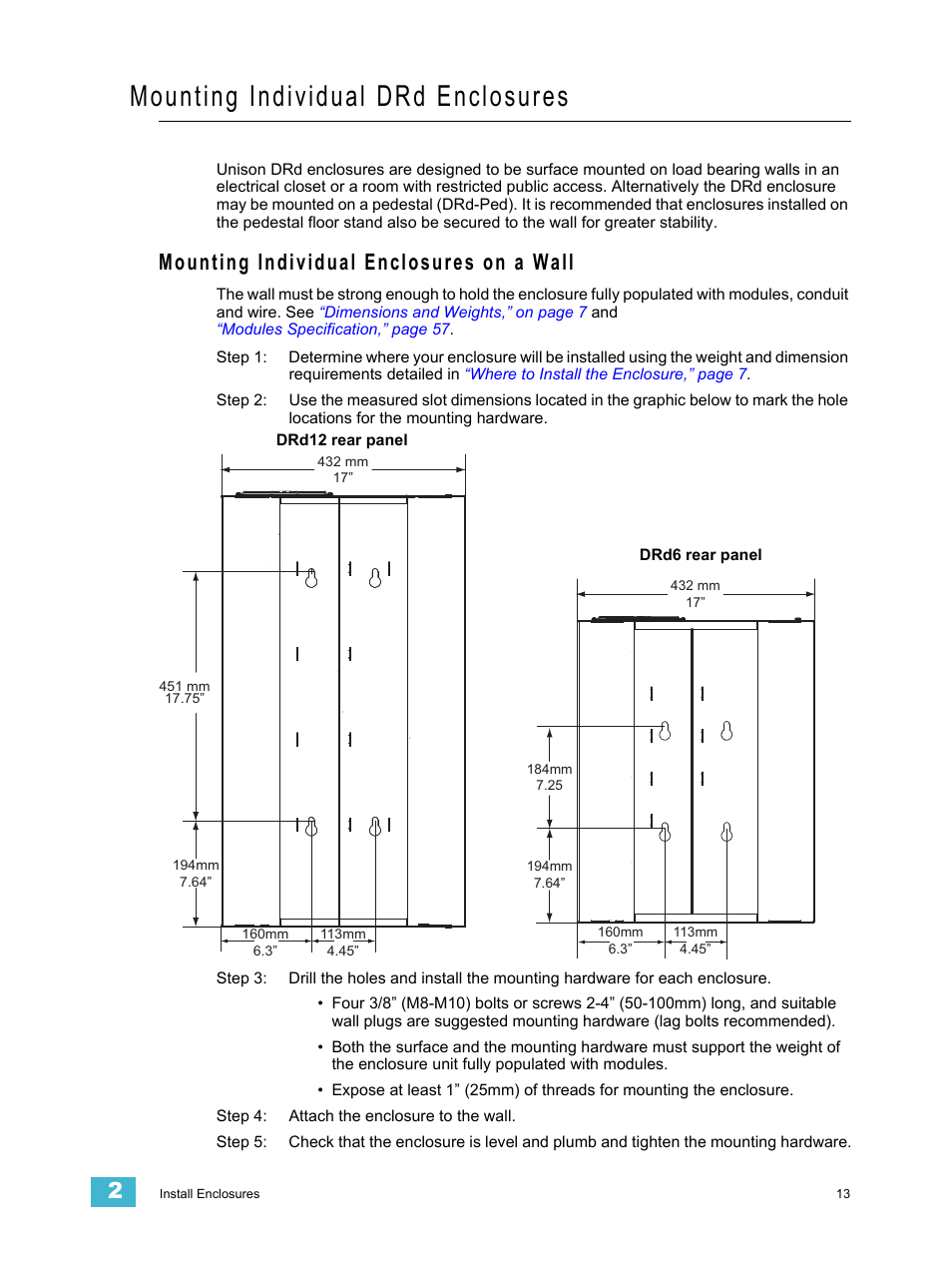 Mounting individual drd enclosures, Mounting individual enclosures on a wall | ETC Unison DRd Dimming Rack Enclosure User Manual | Page 17 / 68