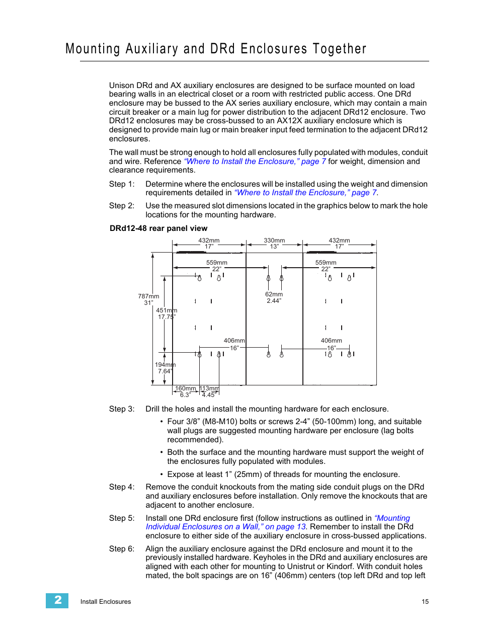 Mounting auxiliary and drd enclosures together | ETC Unison DRd Dimming Rack Enclosure User Manual | Page 19 / 68