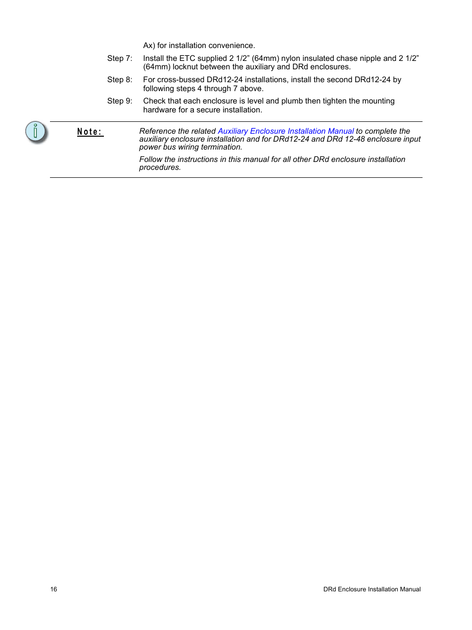 N o t e | ETC Unison DRd Dimming Rack Enclosure User Manual | Page 20 / 68