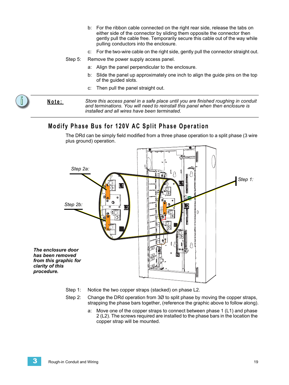 Modify phase bus for 120v ac split phase operation, Modify phase bus for, N o t e | ETC Unison DRd Dimming Rack Enclosure User Manual | Page 23 / 68