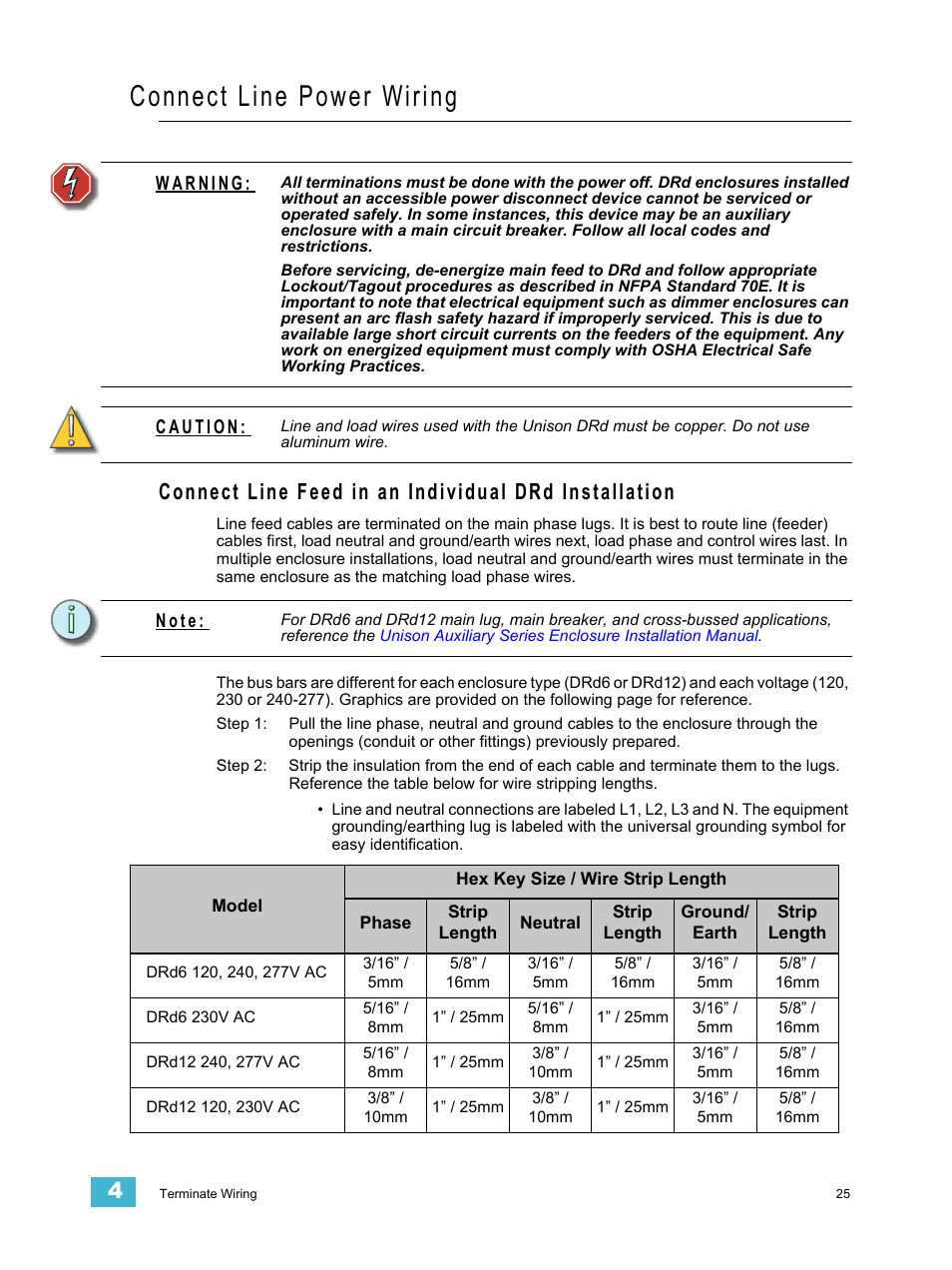 Connect line power wiring | ETC Unison DRd Dimming Rack Enclosure User Manual | Page 29 / 68