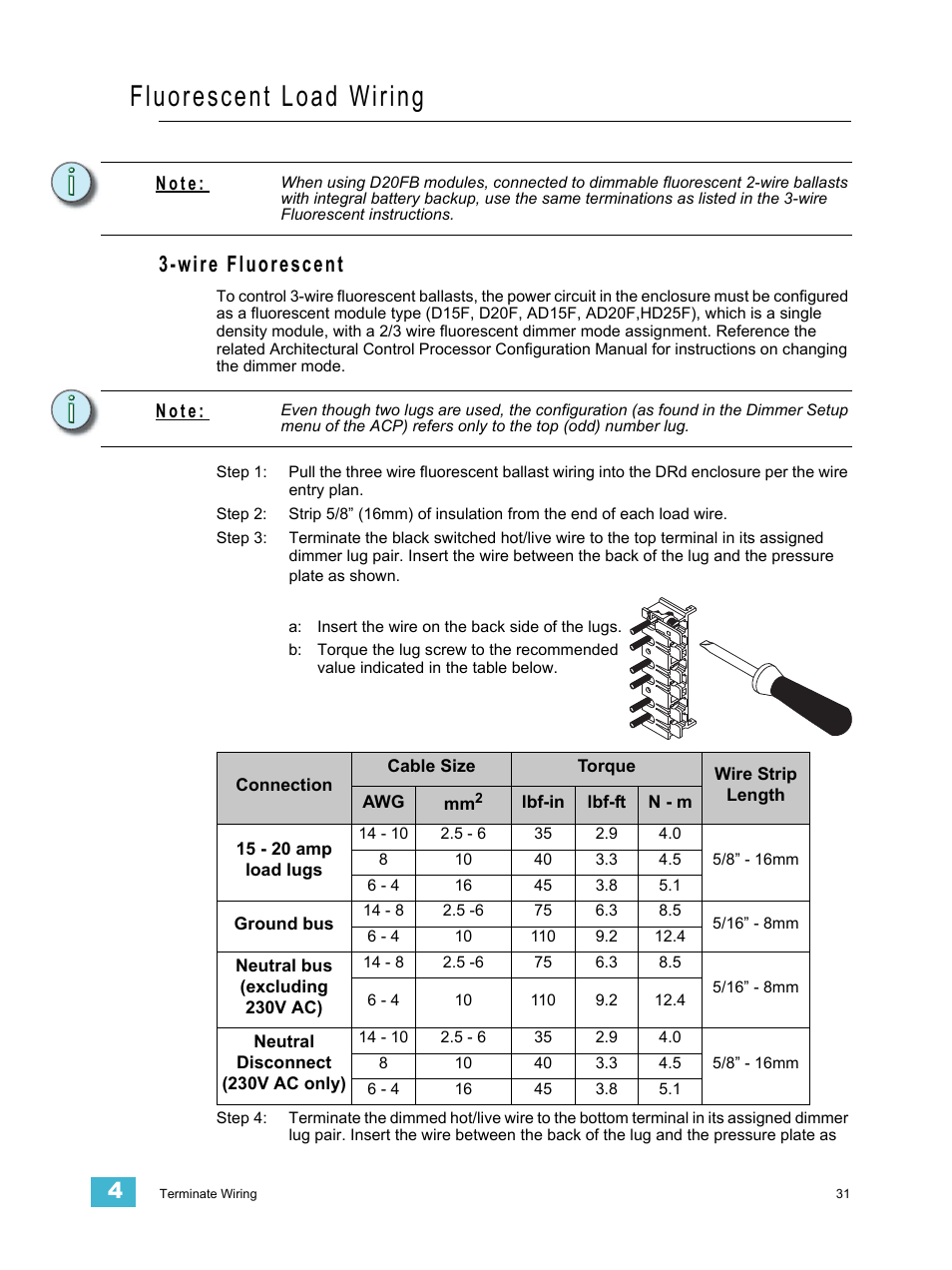 Fluorescent load wiring, Wire fluorescent | ETC Unison DRd Dimming Rack Enclosure User Manual | Page 35 / 68