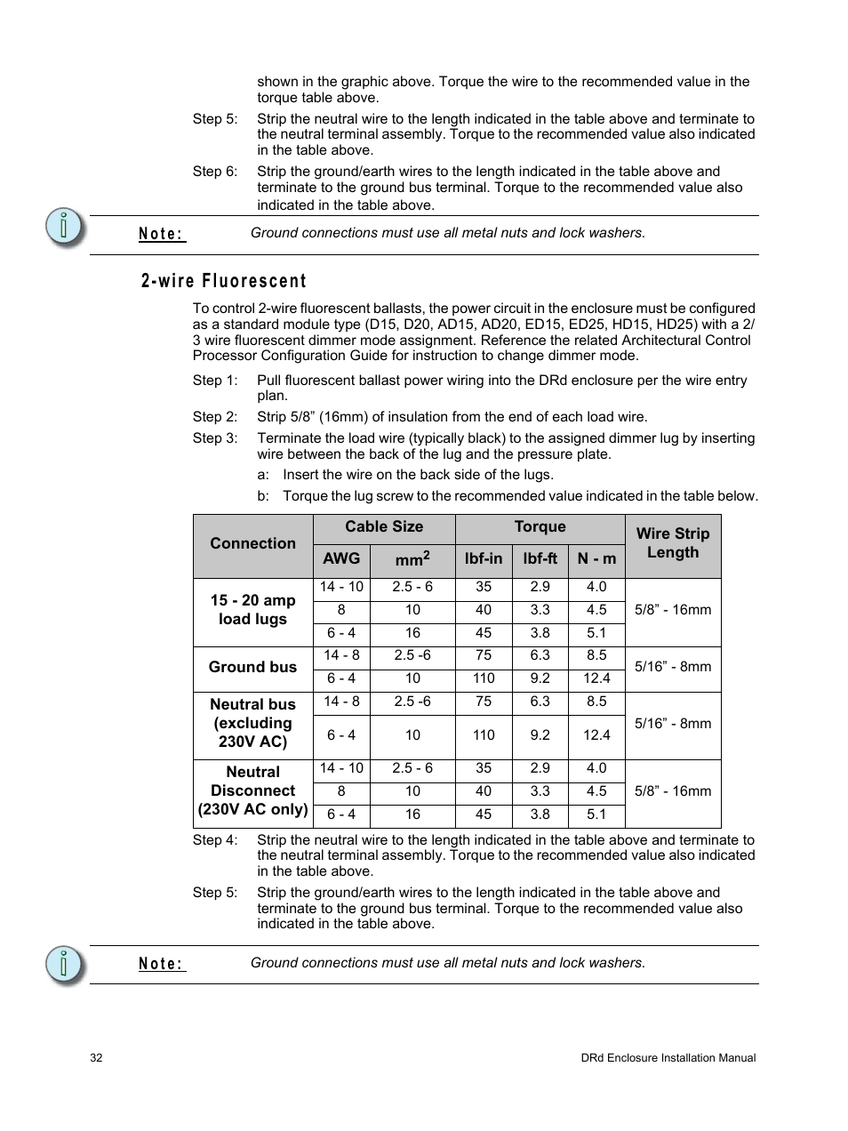 Wire fluorescent, N o t e | ETC Unison DRd Dimming Rack Enclosure User Manual | Page 36 / 68