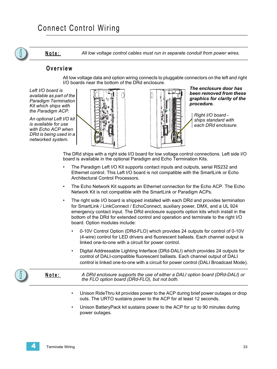 Connect control wiring, Overview, N o t e | ETC Unison DRd Dimming Rack Enclosure User Manual | Page 37 / 68