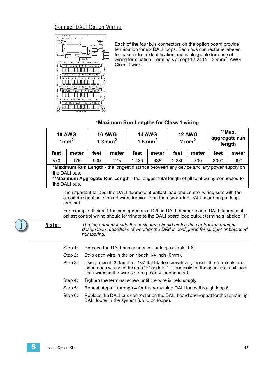 Connect dali option wiring, N o t e | ETC Unison DRd Dimming Rack Enclosure User Manual | Page 47 / 68