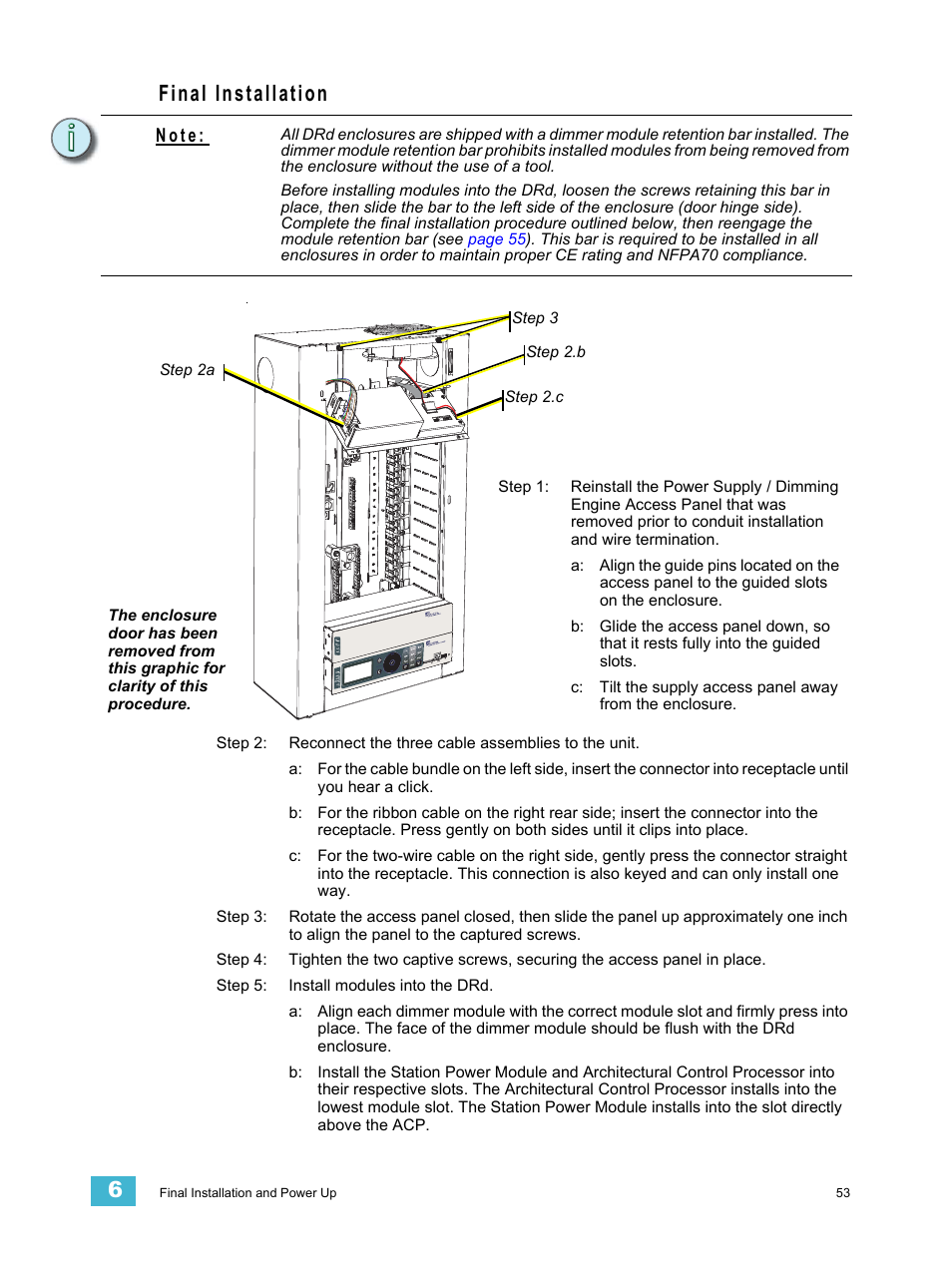 Final installation, N o t e | ETC Unison DRd Dimming Rack Enclosure User Manual | Page 57 / 68
