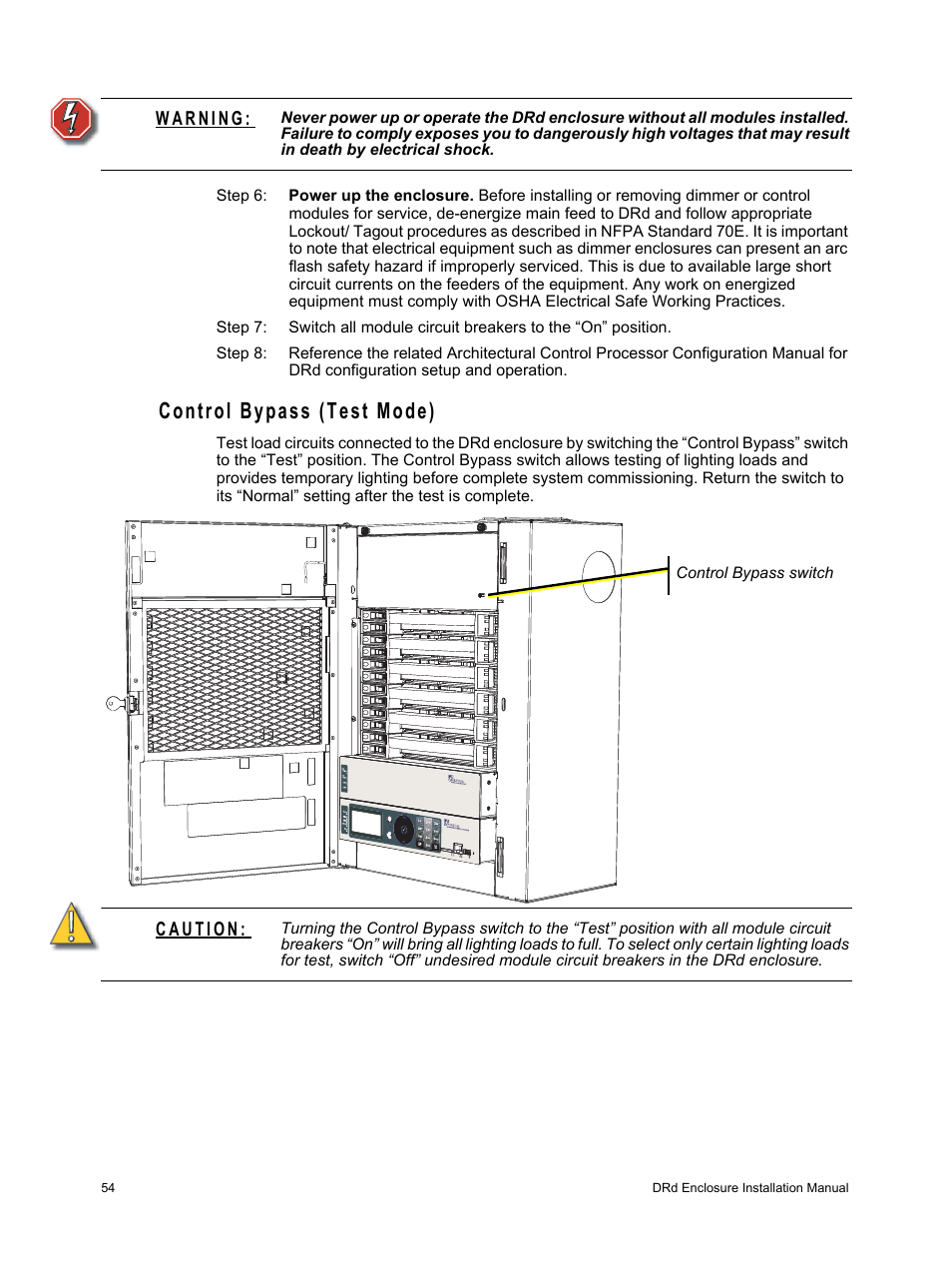 Control bypass (test mode) | ETC Unison DRd Dimming Rack Enclosure User Manual | Page 58 / 68
