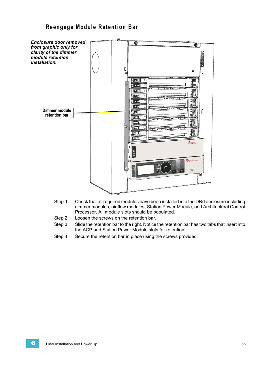 Reengage module retention bar | ETC Unison DRd Dimming Rack Enclosure User Manual | Page 59 / 68