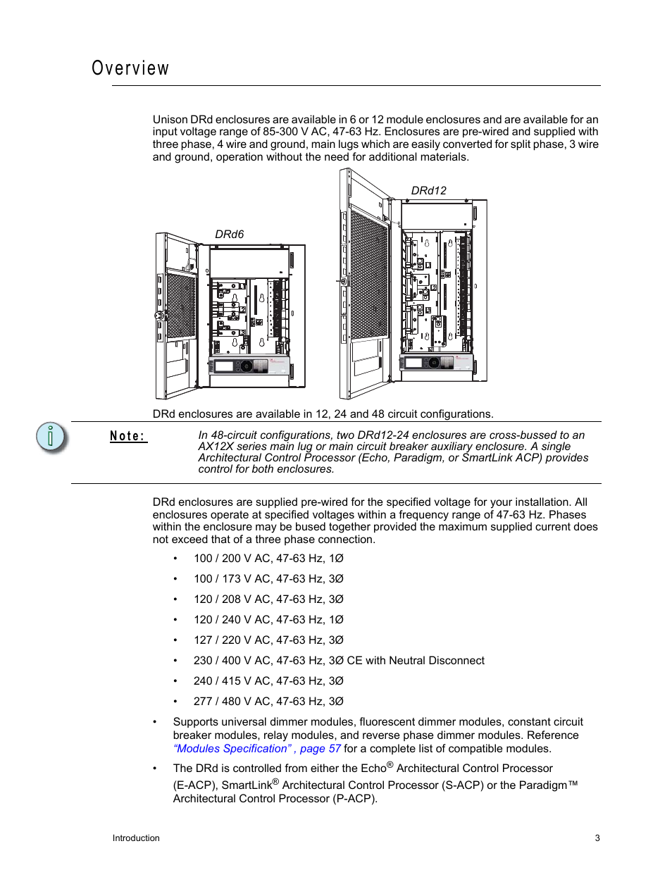 Overview, N o t e | ETC Unison DRd Dimming Rack Enclosure User Manual | Page 7 / 68