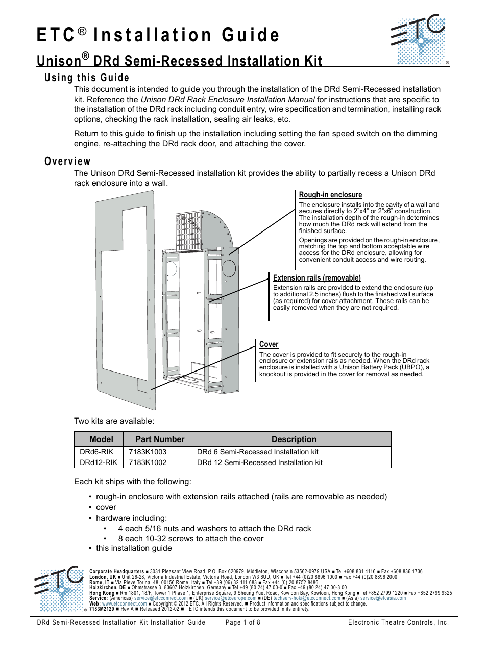 ETC Unison DRd Semi-Recessed Installation Kit User Manual | 8 pages