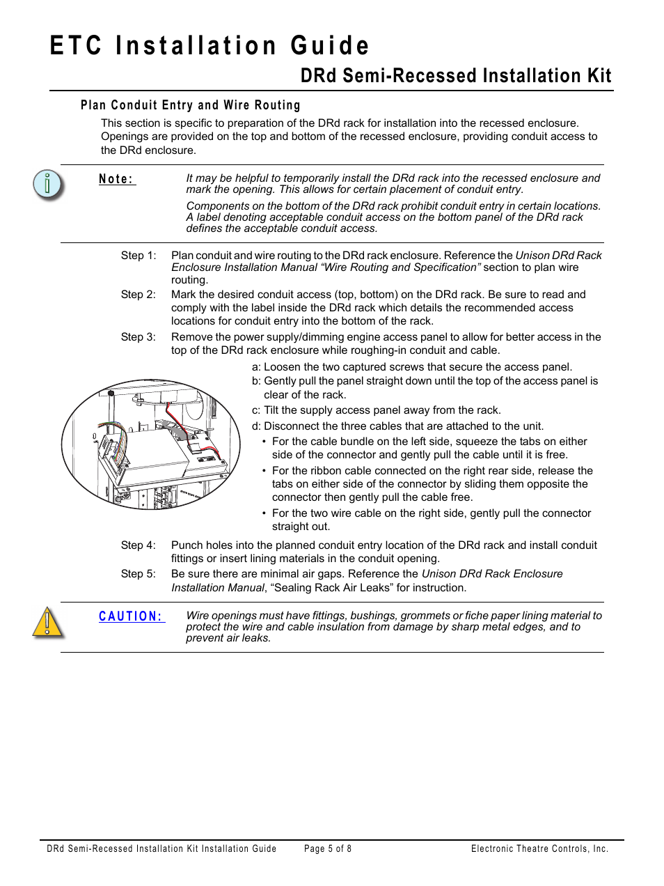 Plan conduit entry and wire routing, Drd semi-recessed installation kit | ETC Unison DRd Semi-Recessed Installation Kit User Manual | Page 5 / 8