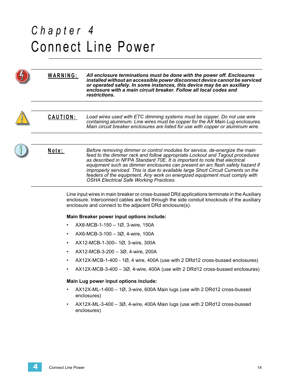 Connect line power | ETC Unison Auxiliary Enclosure Series User Manual | Page 17 / 24