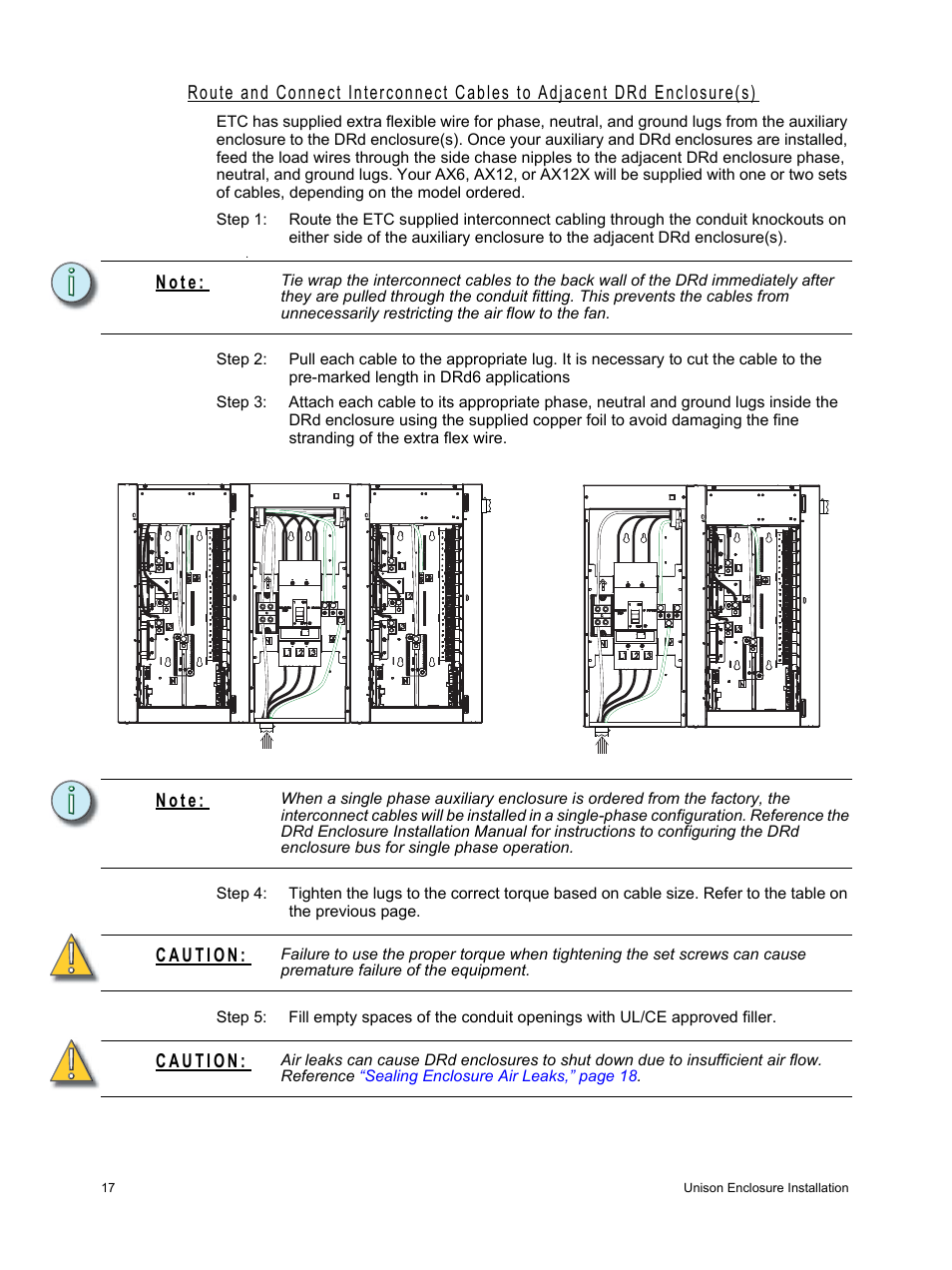 Route and connect, Interconnect cables to adjacent drd, N o t e | ETC Unison Auxiliary Enclosure Series User Manual | Page 20 / 24
