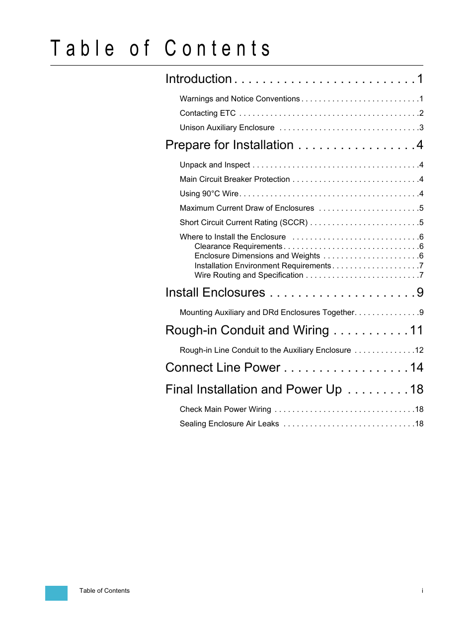 Introduction, Prepare for installation, Install enclosures | Rough-in conduit and wiring, Connect line power final installation and power up | ETC Unison Auxiliary Enclosure Series User Manual | Page 3 / 24